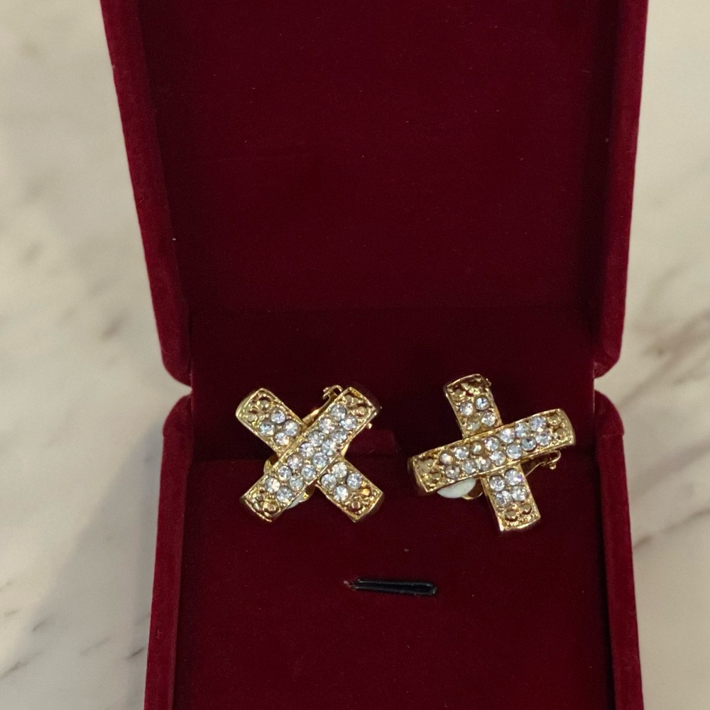 Cross Earrings in Gold with Rhinestones